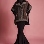 Swakara cape with tweed fabric trimming