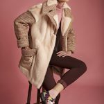Mink jacket in rose quartz with tweed fabric, swakara pockets & leather piping
