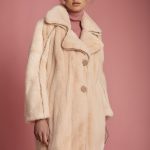 Mink jacket in rose quartz with tweed fabric piping
