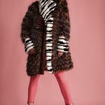Coat from multicolor fox with wide scarf-collar & front in mink