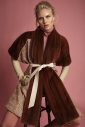 Mink cape in rossete color with tweed fabric & leather piping