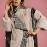 Mink jacket in pale pink & argento mink, silver color swakara & natural snake