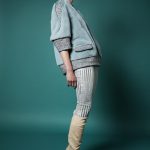Mink short jacket in polvere color with tweed fabric