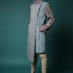 Asymmetric front coat in mink & swakara with tweed fabric