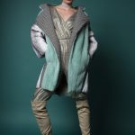 Black-cross & Tiffany mink jacket with parts of wool fabric & leather piping