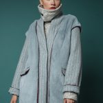 Mink jacket in polvere color with wool fabric lapels & sleeves