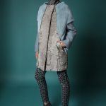 Ice Swakara & polvere color mink jacket with wool fabric sleeves & leather piping