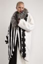 White mink coat striped with black mink,handmade leather flowers & fox collar