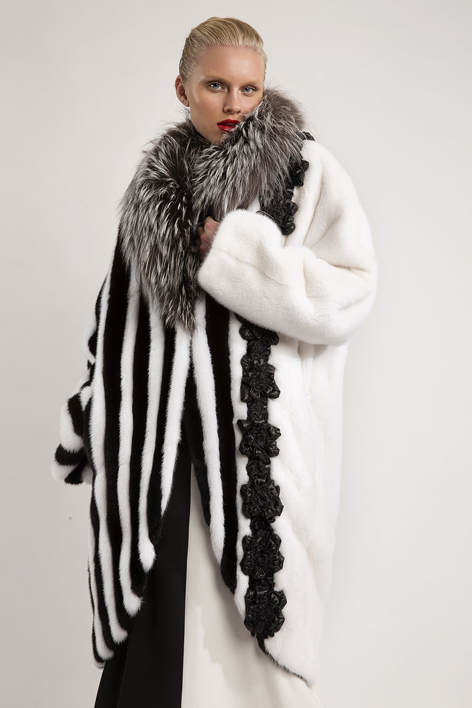 Black and on sale white mink coat