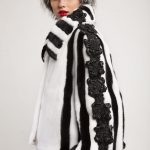 White mink short jacket striped with black mink, applicated handmade leather flowers