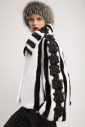 White mink short jacket striped with black mink, applicated handmade leather flowers