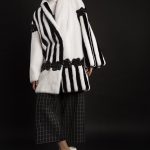 White mink jacket striped with black mink, applicated handmade leather flowers