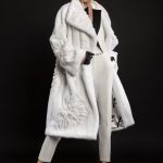 Long coat in white mink with grafted parts forming leafs