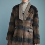 Mink jacket in petrol multi color with wool shawl collar