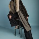 Long coat in mink with wool fabric lapels & fox collar