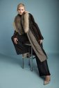 Long coat in mink with wool fabric lapels & fox collar