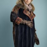 Blue & pastel mink jacket with fox collar, swakara sleeves & checked wool