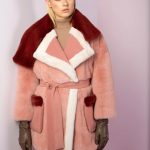 Mink jacket with asymmetrical collar in pink hues  