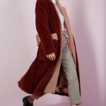 Long mink coat with wool collar & lapels