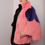 Two shades Mink jacket with exaggerated asymmetric sleeves