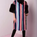 Colorful vertical Striped Mink coat with Fox flared sleeves
