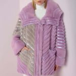 Stripped crafted pattern two tone hooded Mink jacket