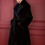 Trench style Blackglama Mink coat with cashmere peak lapels & longer back hem