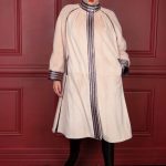 Peach color sheared mink coat with hand grafted seams in narrow strips