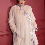 Collarless let-out Peach mink coat with dramatic curves