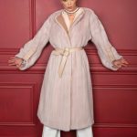 Levander Female mink long coat collarless with C-shape draped sleeves