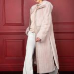 Hooded Mink Bparka long Coat with leather trims in Levander color