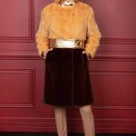 Apricot and Bordeaux mink coat with shimmering leather trims