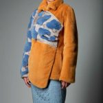 Asymmetric Butterscotch color Mink & Swakara  jacket with animal pattern