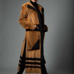 Hooded sheared Golden Mink Bparka long Coat with cashmere trims in Black color