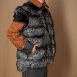 Assymetric hem, Silver Fox hooded jacket-vest with removable Swakara sleeves & collar