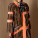 Long jacket from Sable with mink stripes in Coral reef & Amber glow
