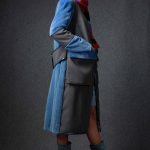Long collarless mink coat in Ultramarine with wool & large patch pockets