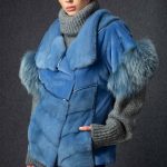 Long nap & sheared Mink Vest in Ultramarine color with Lynx trimming & shimmering leather piping