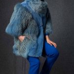 Ultramarine color Mink & Lynx with cropped sleeves & shimmering leather inserts