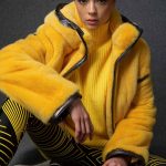 Hooded sport Mink jacket in Spectra Yellow color with Shimmering leather