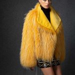 Finn Racoon jacket with sheared Mink collar in Spectra Yellow color