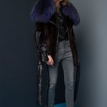 Blackglama bomber Jacket with exaggerated Finn Racoon collar & shinny water repellent fabric details