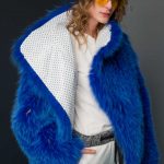 Fox Jacket in electric blue with natural snake skin upper collar in polka dot