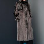 Trench style Mink Coat in grey shades with shimmering Swakara flaps & sheared Mink details