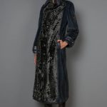 Trench style Mink long Coat in blue/grey shades with shimmering Swakara & water repellent parts