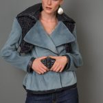 Trench style sheared Mink Jacket in Blue shades with shimmering Swakara flaps & water repellent fabric