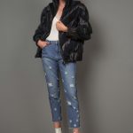 Dark blue shade Mink Jacket with funnel collar,quilted water repellent fabric in diagonal & elasticated hem &pulses