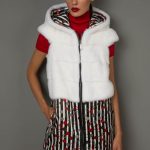 Hooded Vest in White Mink with PKZ logo fabric