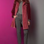 Mink Jacket in two wine color shades with Fox collar & leather trimmings